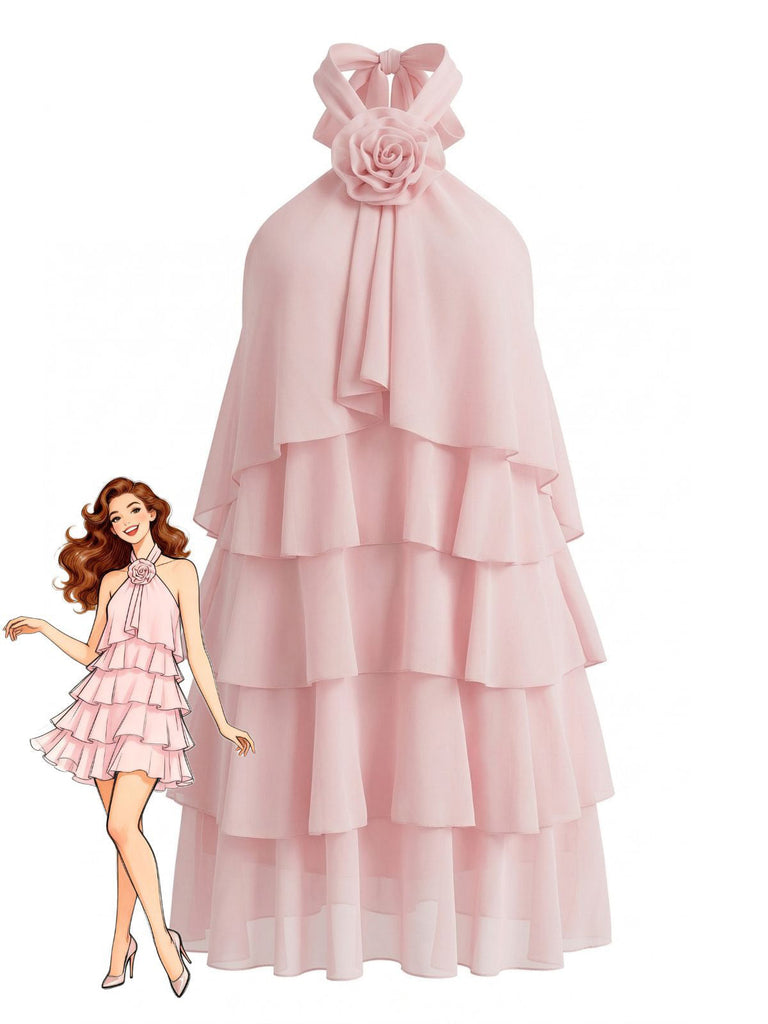 60er Swingkleid mit Neckholder und Rüschen