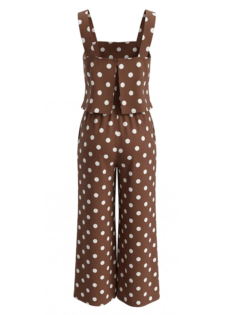 Brauner 30er Jumpsuit mit Polka-Dots und Riemen