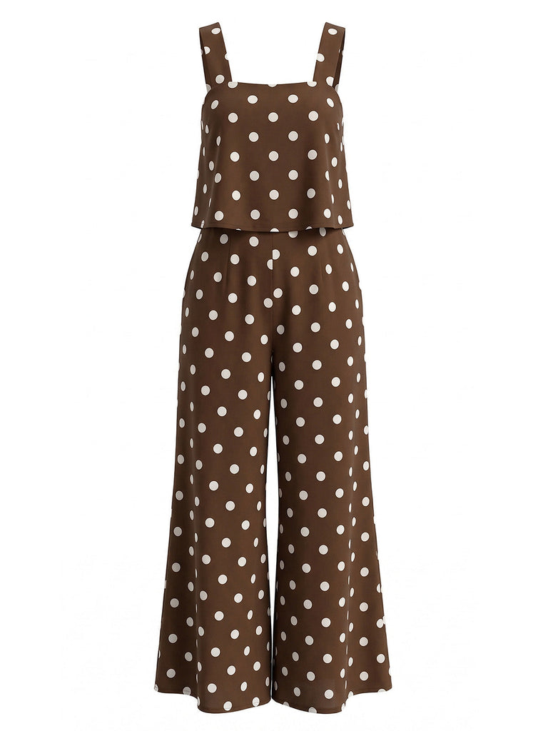 Brauner 30er Jumpsuit mit Polka-Dots und Riemen