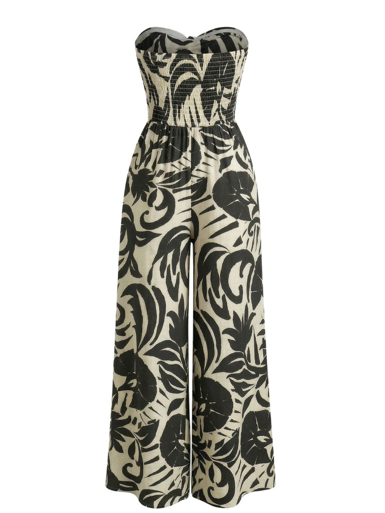 1970er Unregelmäßiger Print Trägerloser Boho Overall