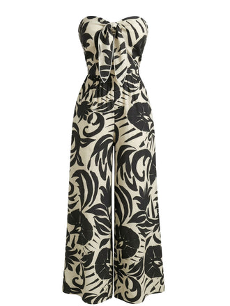 1970er Unregelmäßiger Print Trägerloser Boho Overall