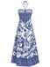 Blaues 1970er Porzellan Boho Neckholder Kleid