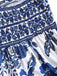 Blaues 1970er Porzellan Boho Neckholder Kleid