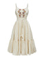 Beige 50er Besticktes Kleid mit Spaghettiträger
