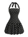 Schwarzes 60er Kleid mit Polka-Dots und Neckholder