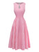 Rosa 50er Midikleid mit Gingham und Keyhole