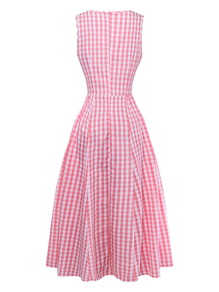 Rosa 50er Midikleid mit Gingham und Keyhole