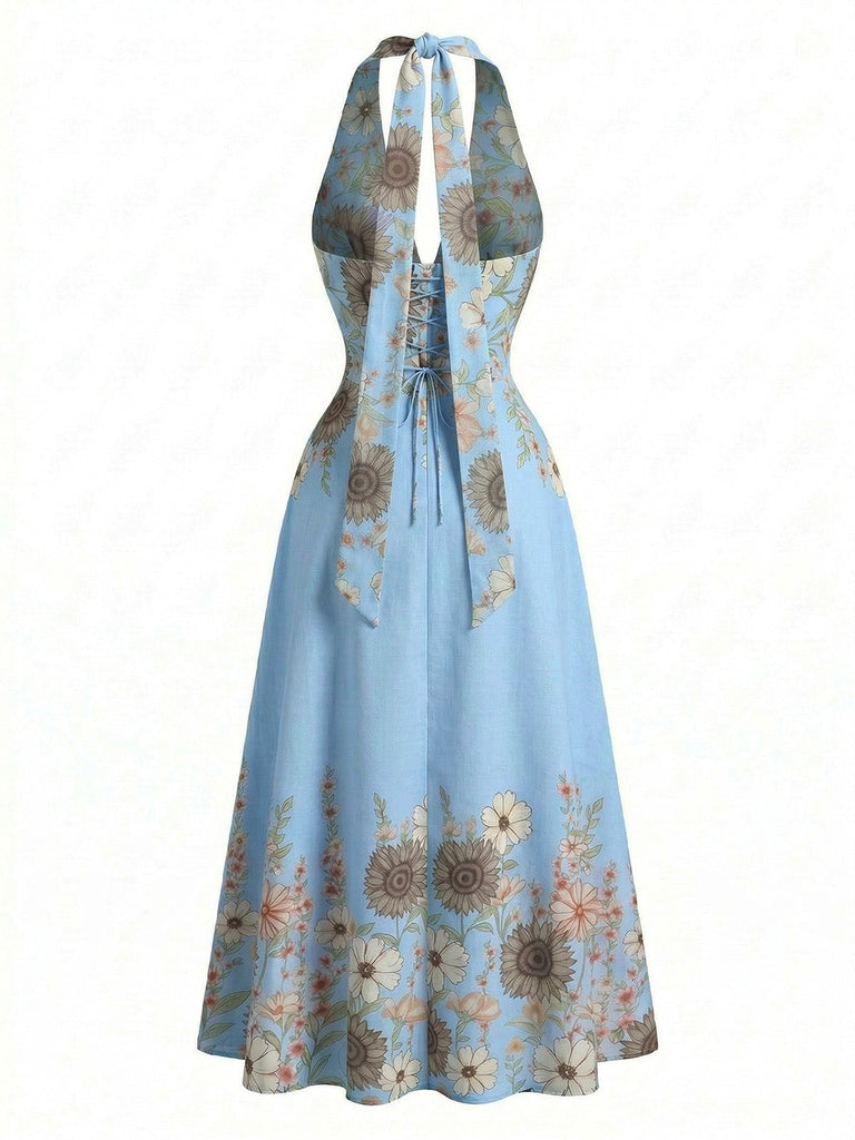50er Swingkleid mit V-Ausschnitt und Neckholder