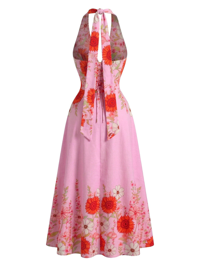 50er Swingkleid mit V-Ausschnitt und Neckholder
