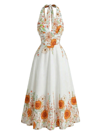 50er Swingkleid mit V-Ausschnitt und Neckholder