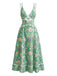 Grünes 70er Boho Midikleid mit Blumen und rückenfrei