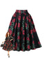 Roter 50er Plisseerock mit Rosen-Print