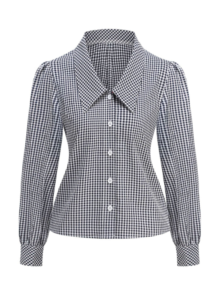 50er Baumwoll-Bluse mit Ballonärmel und Gingham