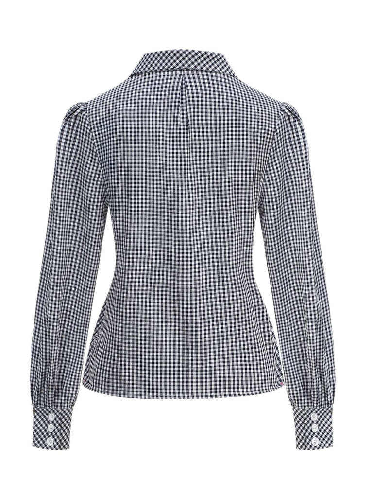 50er Baumwoll-Bluse mit Ballonärmel und Gingham