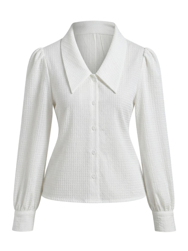 50er Baumwoll-Bluse mit Ballonärmel und Gingham