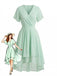 50er Chiffon-Kleid mit V-Ausschnitt und Rüschen