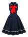 Rotes 50er Ärmelloses Swingkleid mit Schleife und Seefrau