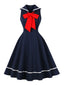 Rotes 50er Sailor ärmelloses Swingkleid mit Schleife