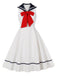 Rotes 50er Ärmelloses Swingkleid mit Schleife und Seefrau