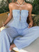 Hellblauer 50er Trägerloser Jumpsuit mit Streifen und Vorderbindung