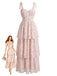 Rosa 40er Netz-Midikleid mit Blumen und Bindeband