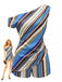 40er Top & Shorts mit Streifen und One-Shoulder