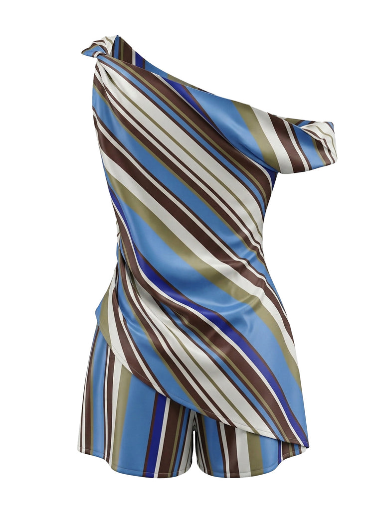 40er Top & Shorts mit Streifen und One-Shoulder
