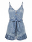 50er Baumwoll-Jeans-Romper mit Rüschen und Bindegürtel