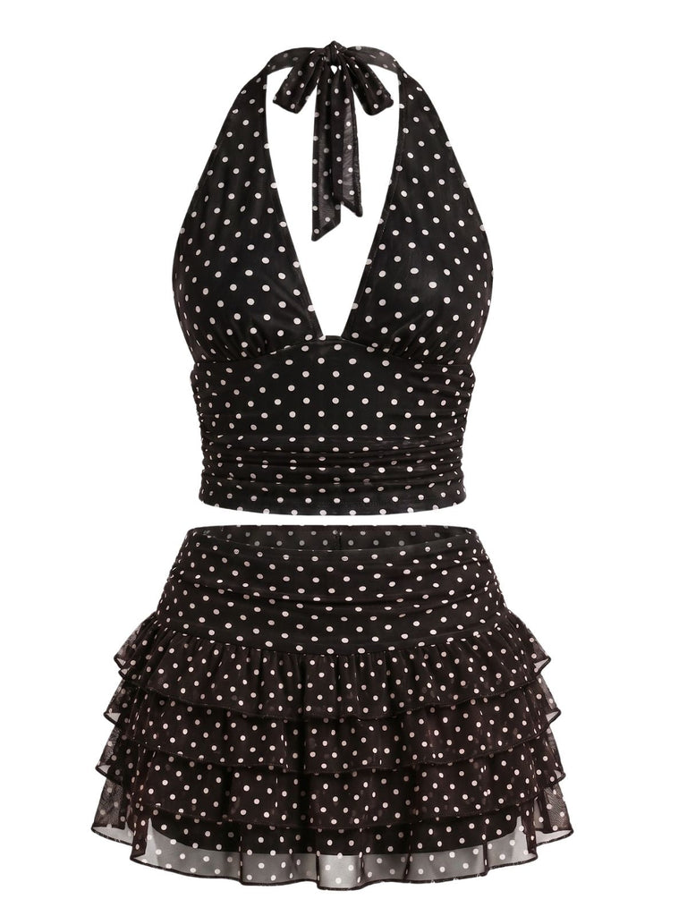 50er Netz-Rock mit Polka-Dots und Neckholder-Top