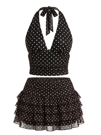 50er Netz-Rock mit Polka-Dots und Neckholder-Top
