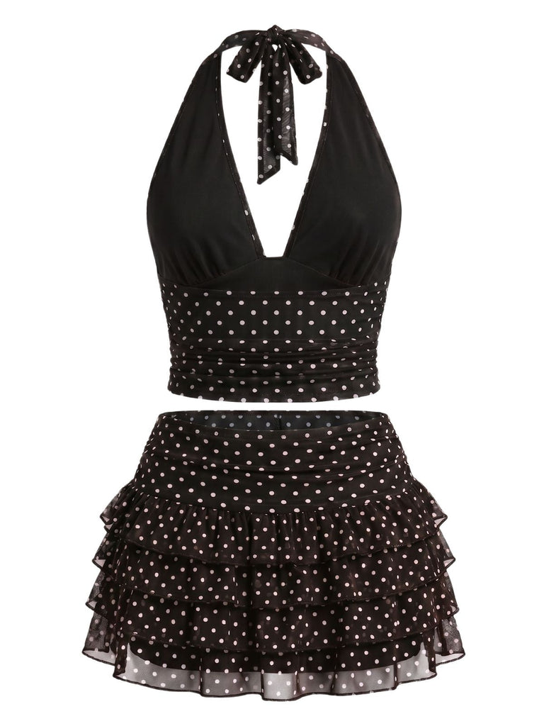 50er Netz-Rock mit Polka-Dots und Neckholder-Top