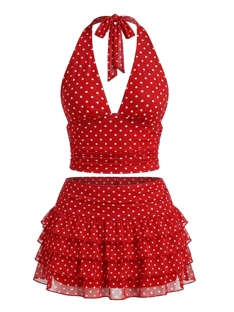 50er Netz-Rock mit Polka-Dots und Neckholder-Top