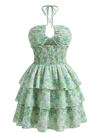 60er Kleid mit Ditsy-Blumen und Cut-out