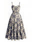 50er A-Linien-Kleid mit Damast-Print und Herzausschnitt