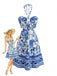 Kobaltblaues 50er Kleid mit Cut-Out und Blumen