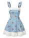 Blaues 60er Kleid mit Rüschen und Gingham