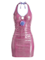 [Vorverkauf] Rosa 70er Metallic-Kleid mit 3D-Blumen