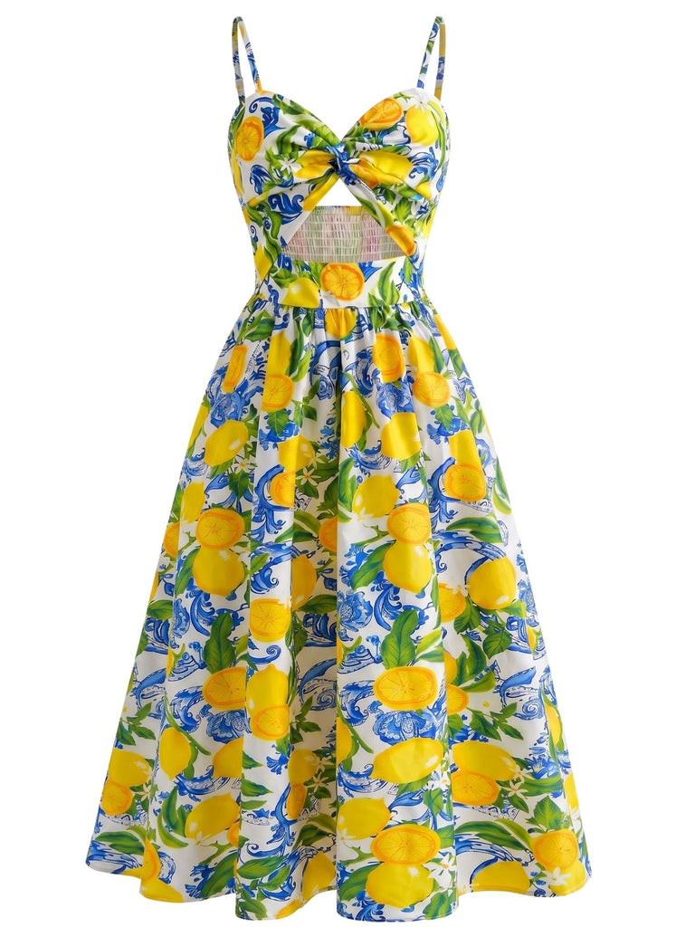 40er Swingkleid mit Spaghettiträger und Print