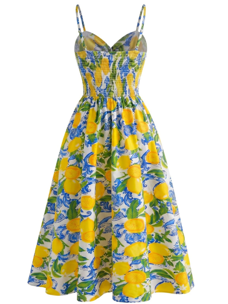 40er Swingkleid mit Spaghettiträger und Print
