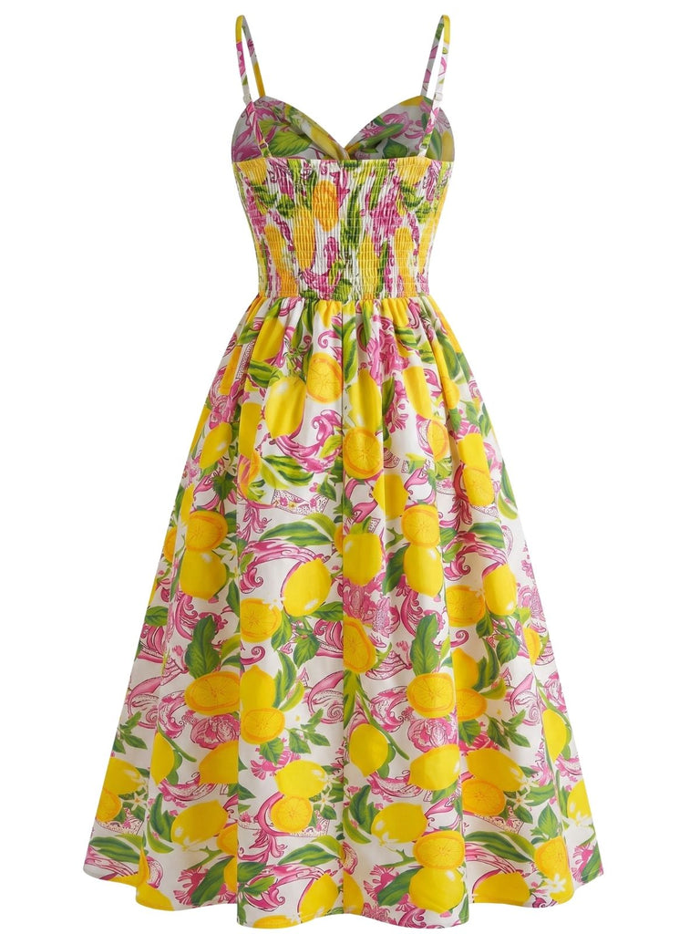 40er Swingkleid mit Spaghettiträger und Print