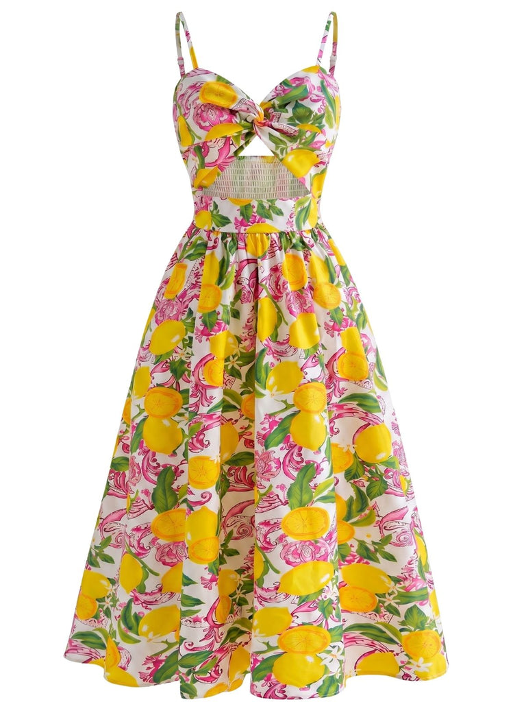 40er Swingkleid mit Spaghettiträger und Print