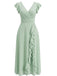 Grünes & Mintgrünes 30er Chiffon-Kleid mit V-Ausschnitt und Rüschen