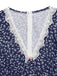 Dunkelblaues 40er Kleid mit V-Ausschnitt und Blumen
