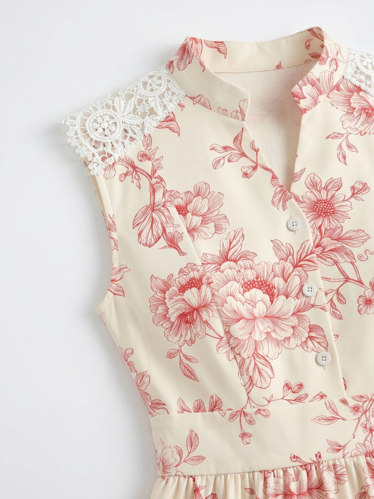 40er Midikleid mit Blumen und Spitze