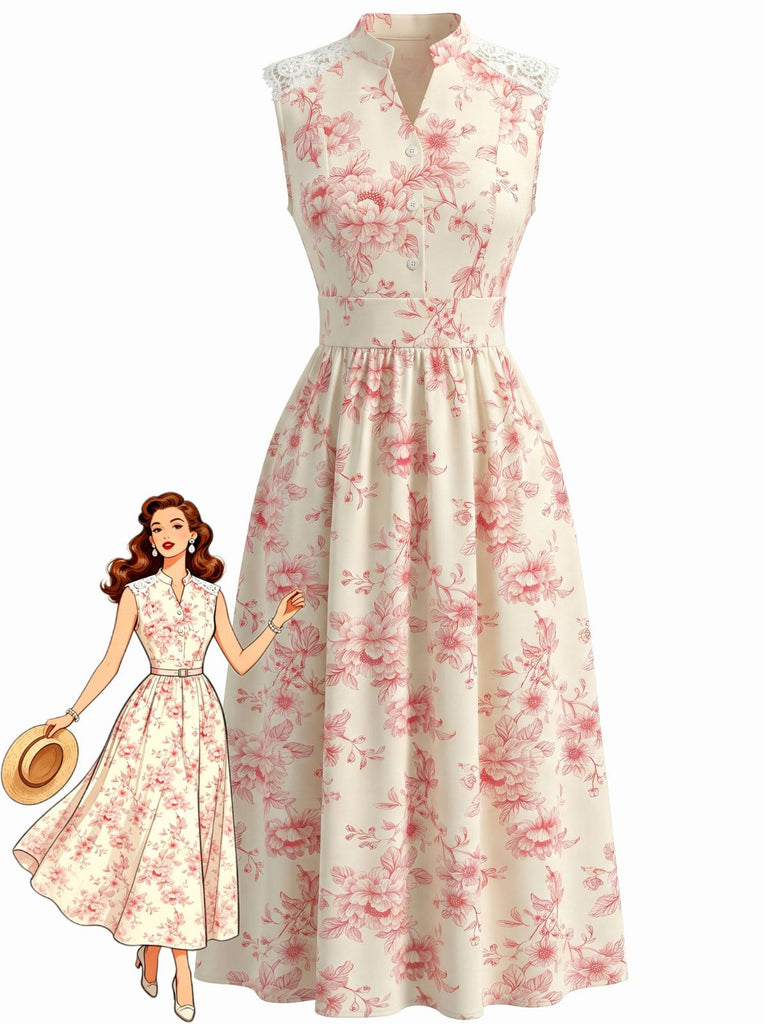 40er Midikleid mit Blumen und Spitze