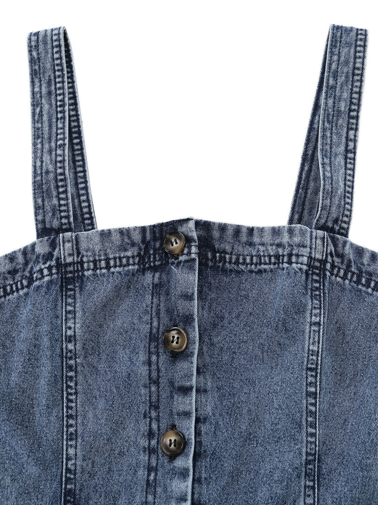 Blauer 30er Jeans-Jumpsuit mit Gürtel und Knopf