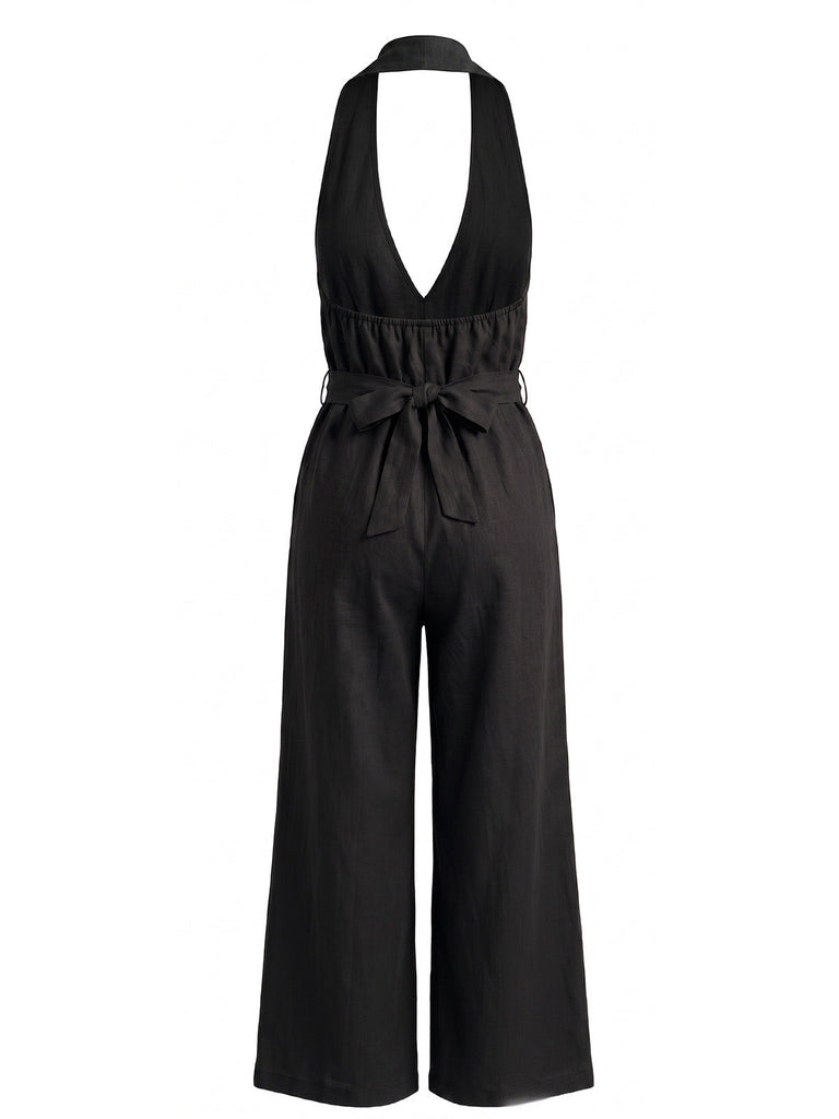 30er Jumpsuit mit V-Ausschnitt und Neckholder