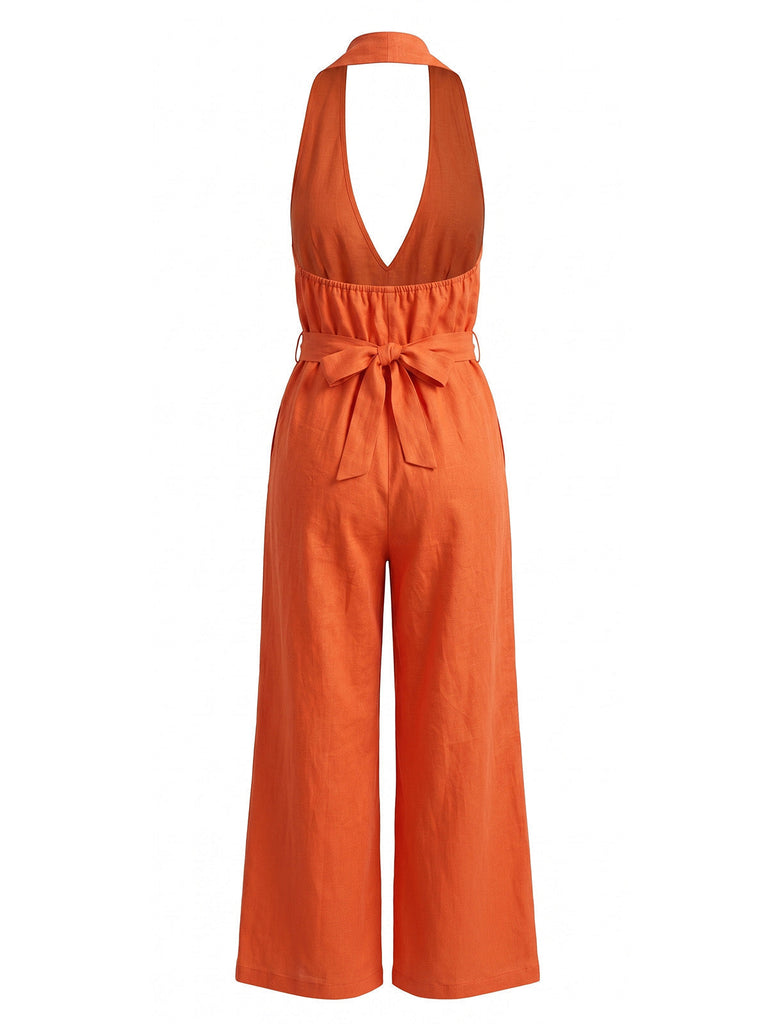 30er Jumpsuit mit V-Ausschnitt und Neckholder