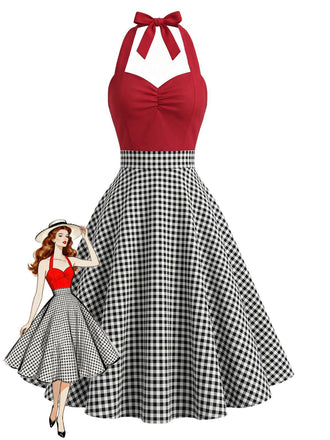 Rotes 50er Kleid mit Vichy-Karo und Neckholder