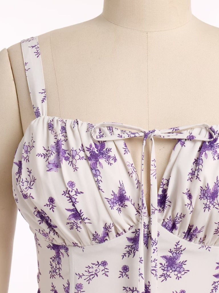40er Chiffon-Kleid mit Spaghettiträger und Blumen